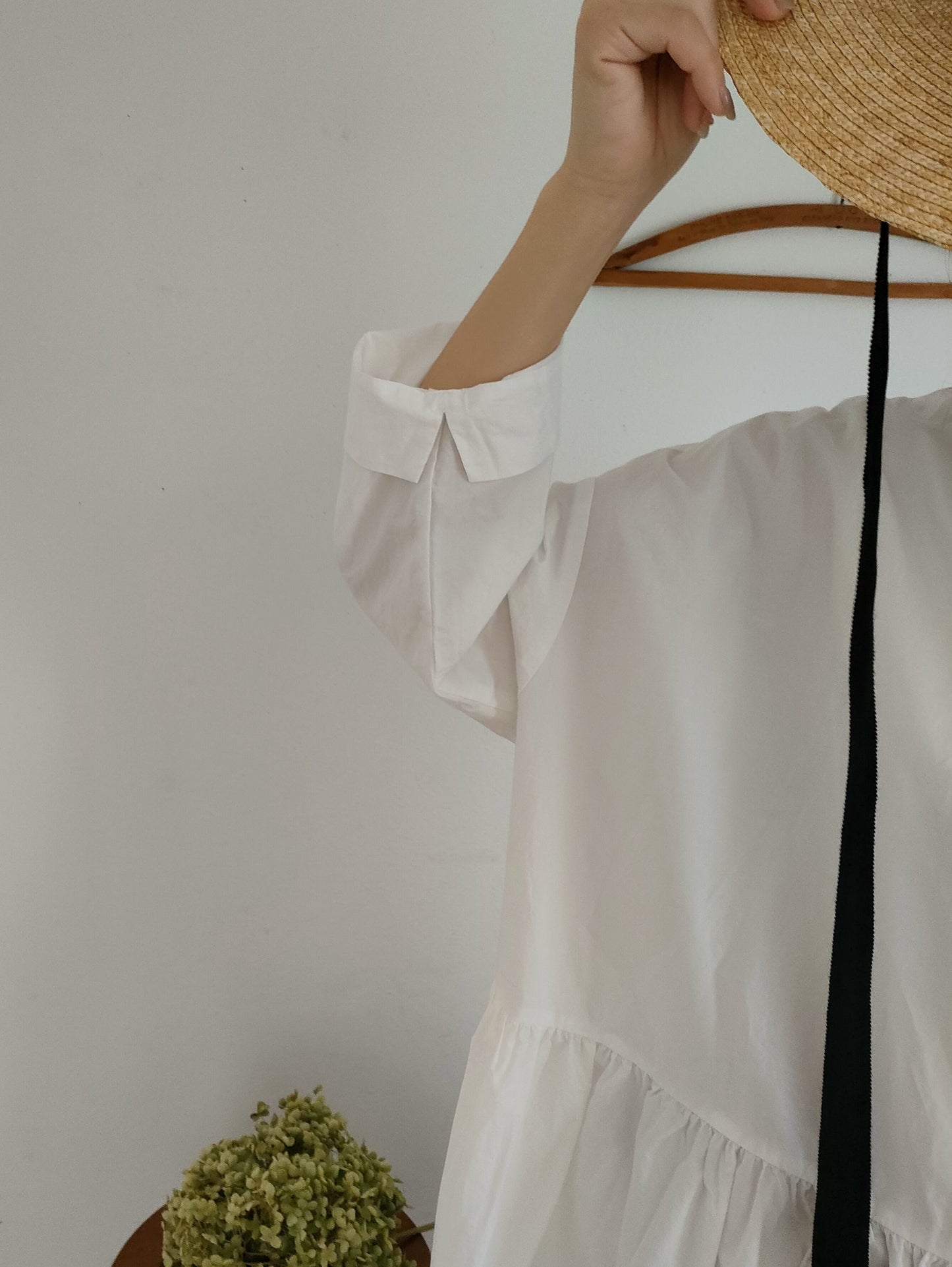 【Mat White】modernist switching gather Onepiece コットンワンピース Aライン ギャザーワンピース ガーゼ gauze#