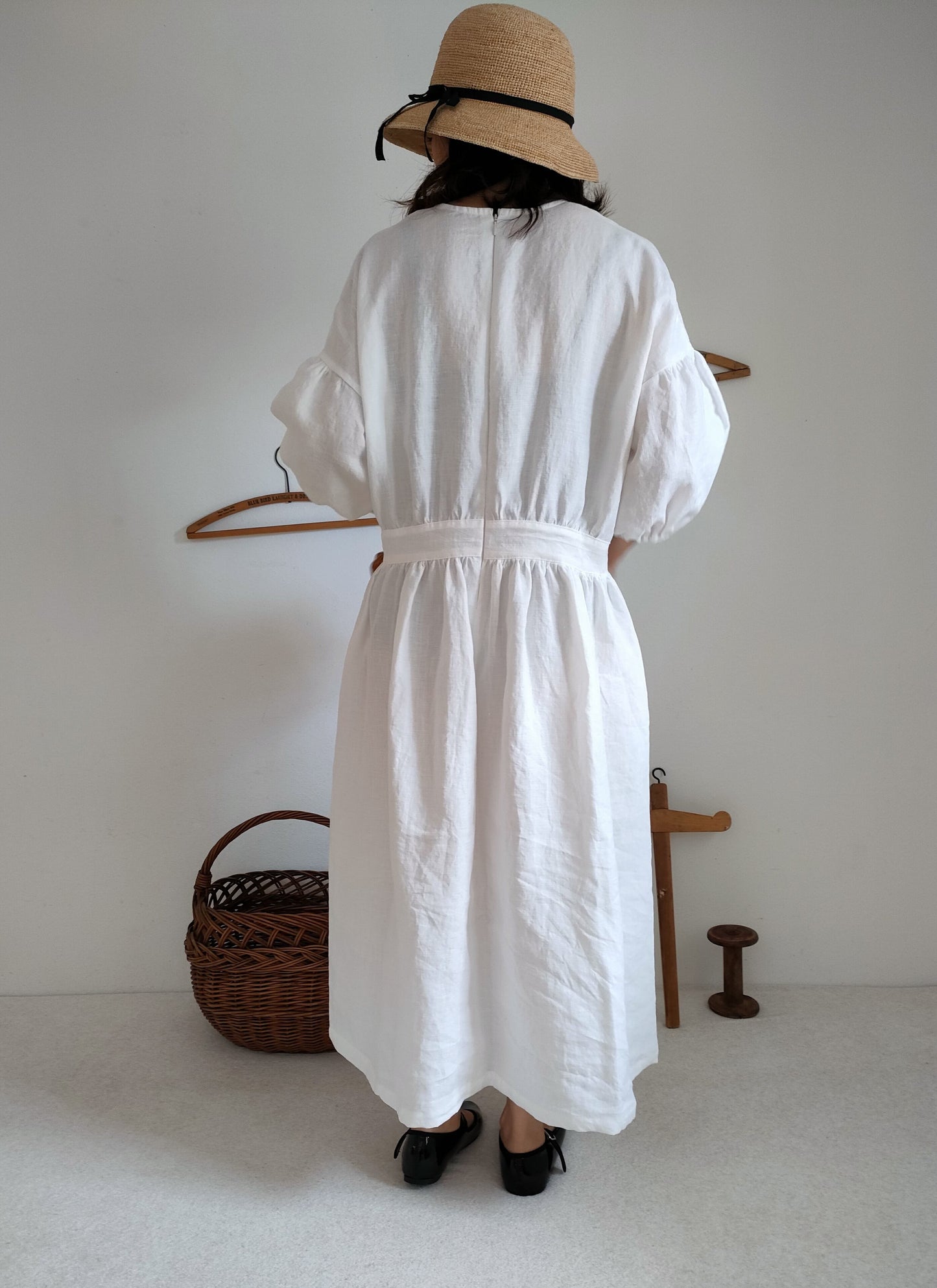 【Ash lavender】アッシュラベンダー フレンチリネンギャザーワンピース French linen Gather Onepiece リネンワンピース ナチュラルワンピース フレンチリネン