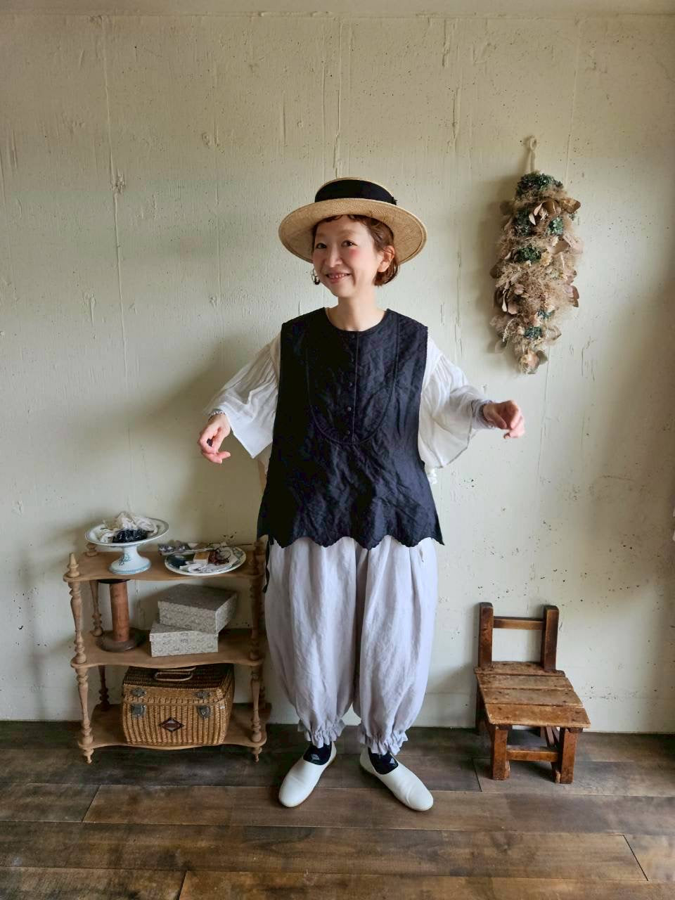 《即納》スカラップレースキルトジレ　scallop Lace quilt gilet
