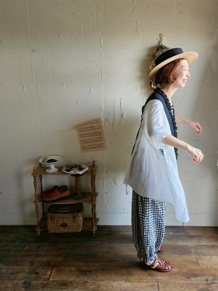 【送料半額】別注！Gauze×meguri.megutte ワイドギャザーブラウス　wide gather blouse