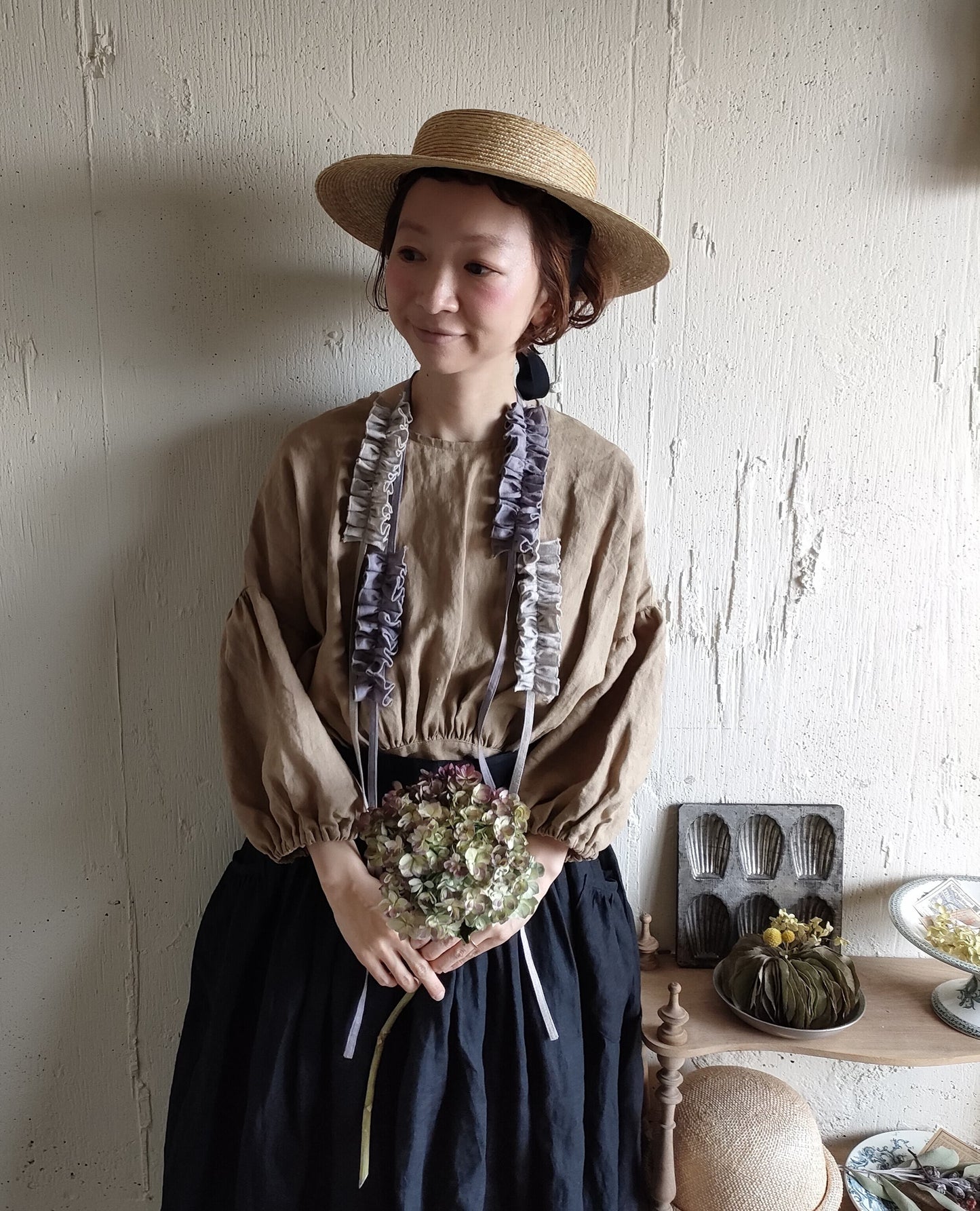 【kinari natural】ハナビラのカケラ ネックレス キナリナチュラル 　hanabirano kakera Necklace フレンチリネン　リネンアクセサリー