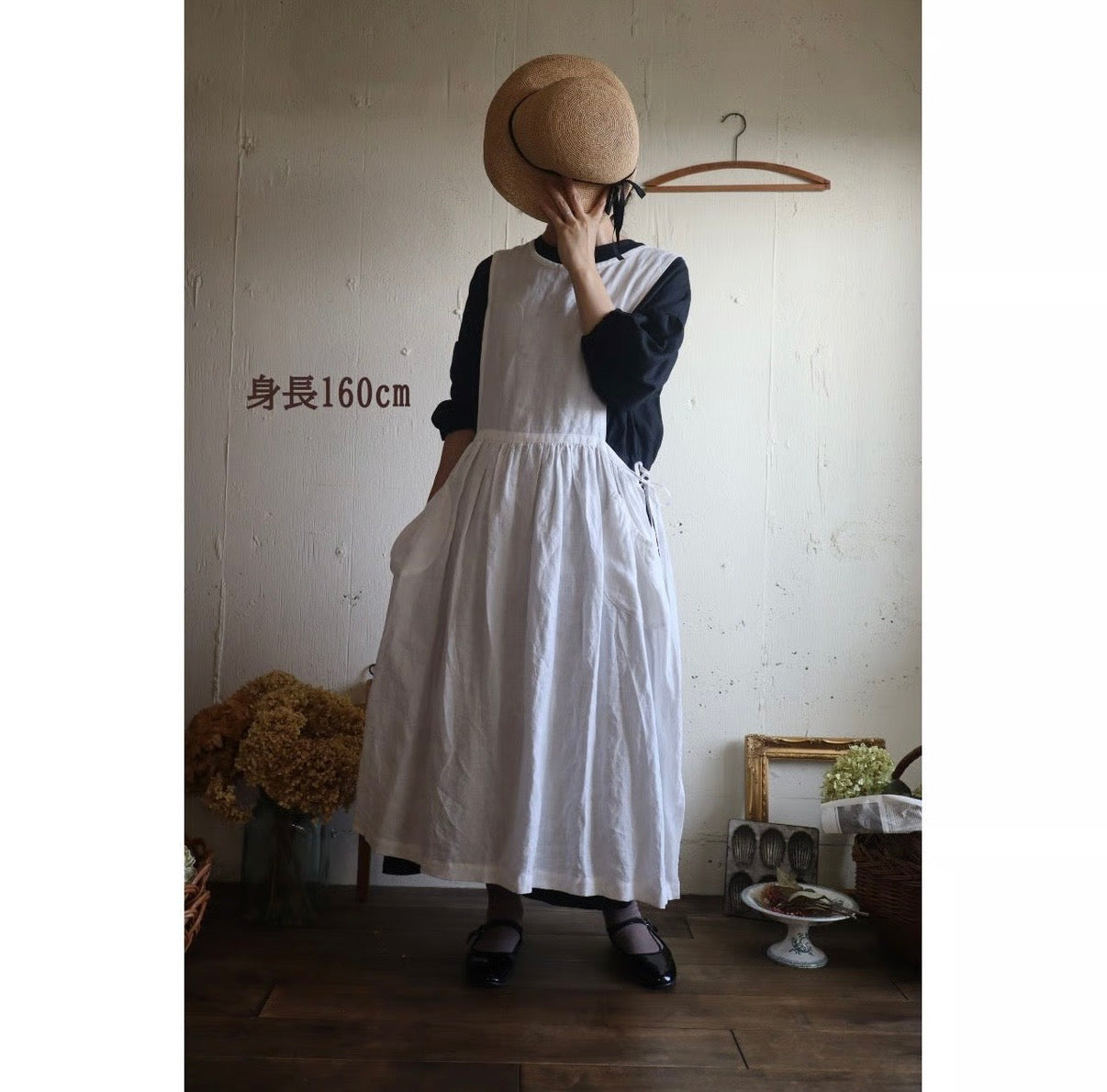 Dark Black フレンチリネンエプロンワンピース　フレンチリネンワンピース　FrenchLinen Apron onepiece