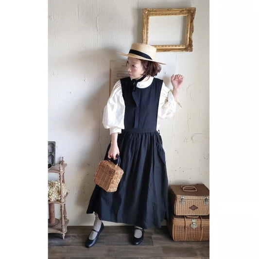 Dark Black フレンチリネンエプロンワンピース　フレンチリネンワンピース　FrenchLinen Apron onepiece