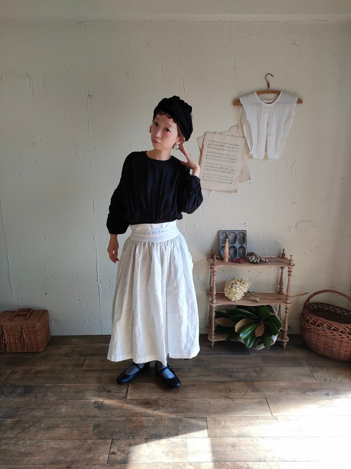 【Dark Black】Antique wash Linen cafe Tavern　アンティークウォッシュリネンターバン　リネンターバン　カフェターバン