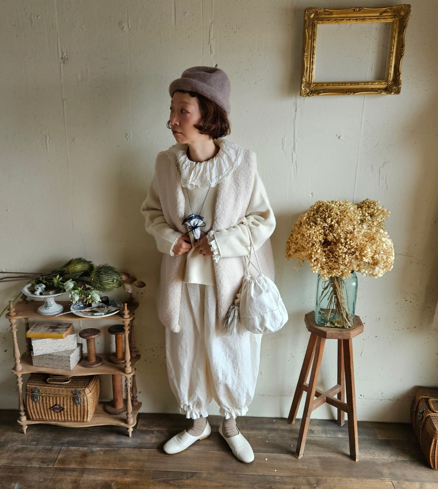 Ecru white　アンティークドールなドロワーズパンツ Antique doll Drawers pants　