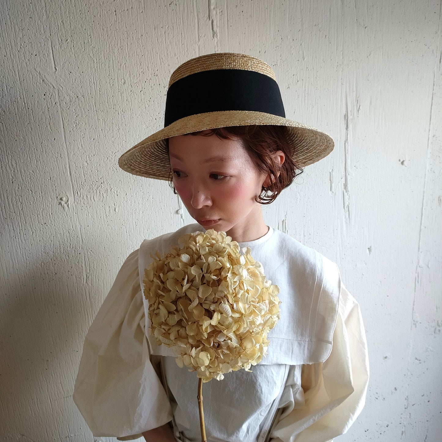 Natural Straw Hat　Black Ribbon  ナチュラル麦わら帽子　ストローハット