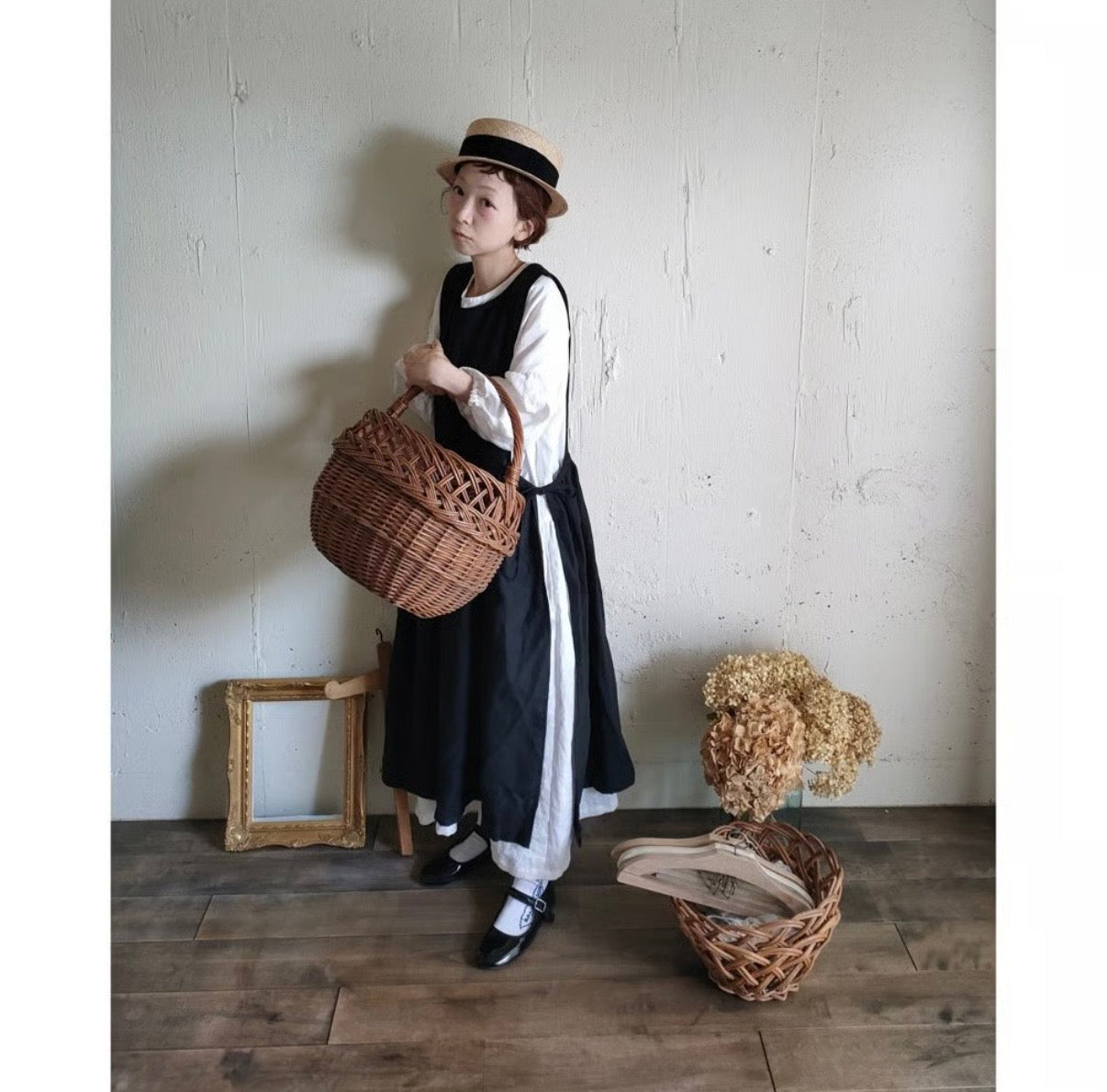 Dark Black フレンチリネンエプロンワンピース　フレンチリネンワンピース　FrenchLinen Apron onepiece