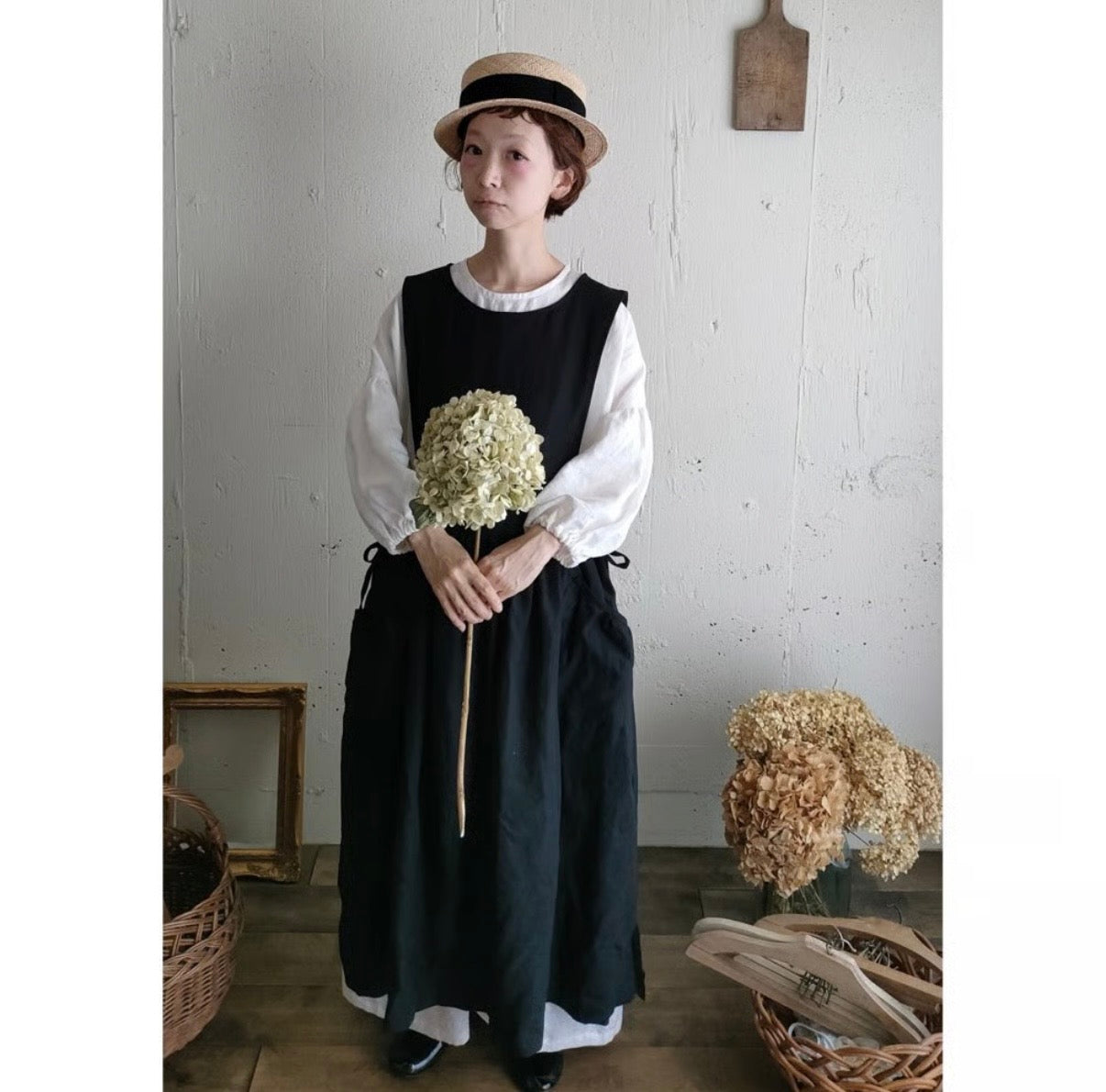 Dark Black フレンチリネンエプロンワンピース　フレンチリネンワンピース　FrenchLinen Apron onepiece
