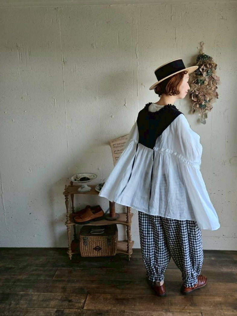 【送料半額】別注！Gauze×meguri.megutte ワイドギャザーブラウス　wide gather blouse