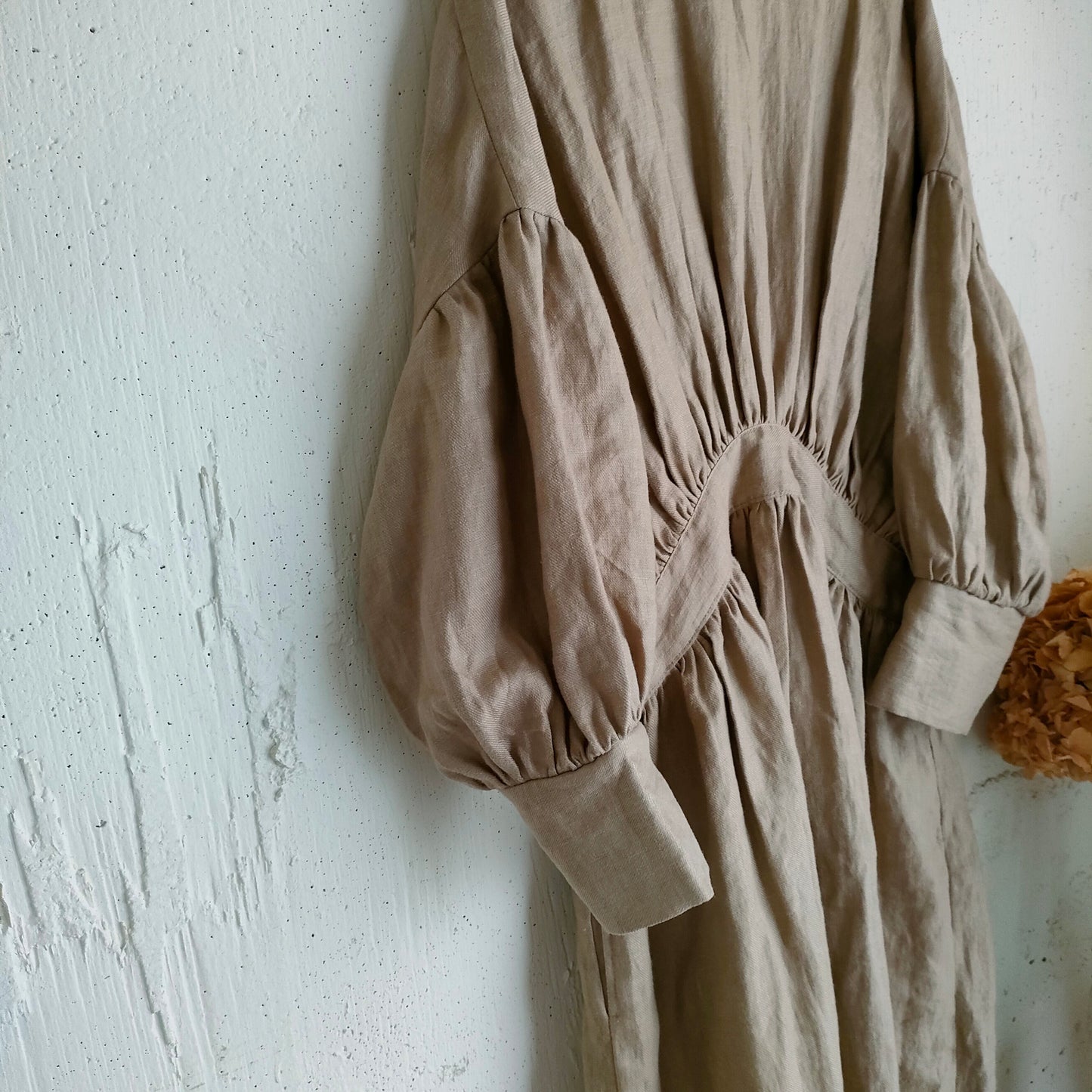 French Linen Ayaori Gather onepiece　アヤオリギャザーワンピース　フレンチリネンギャザーワンピース　リネンワンピース　ナチュラルワンピース　フレンチリネン　