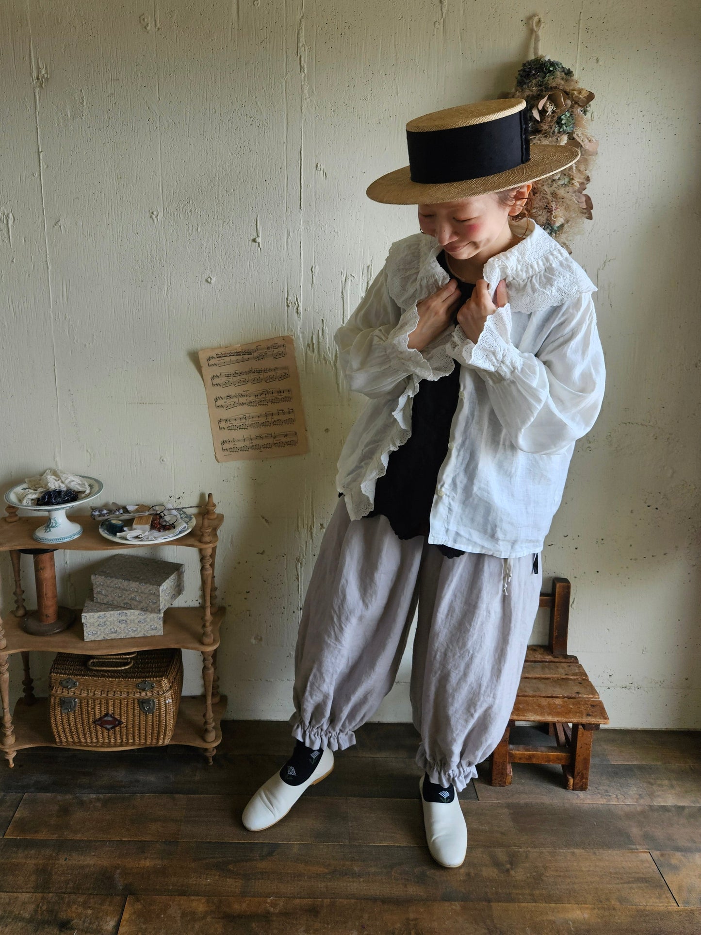 《即納》アンティークフリルブラウスRoyal  White　ameri Antique frills blouse