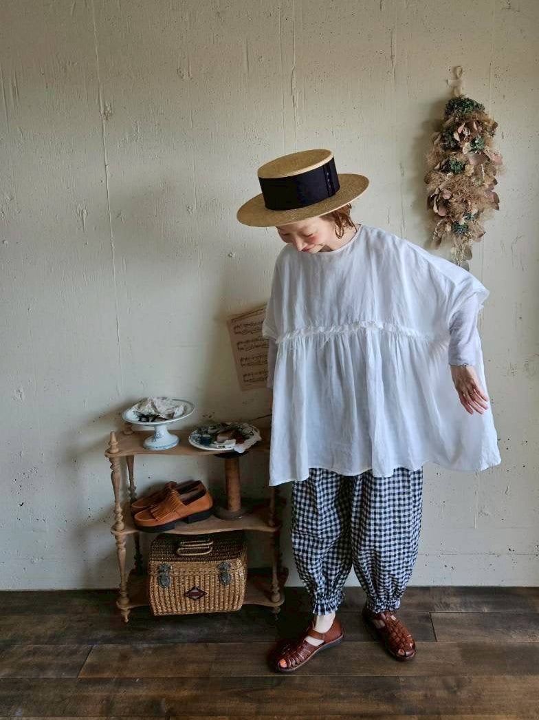 【送料半額】別注！Gauze×meguri.megutte ワイドギャザーブラウス　wide gather blouse