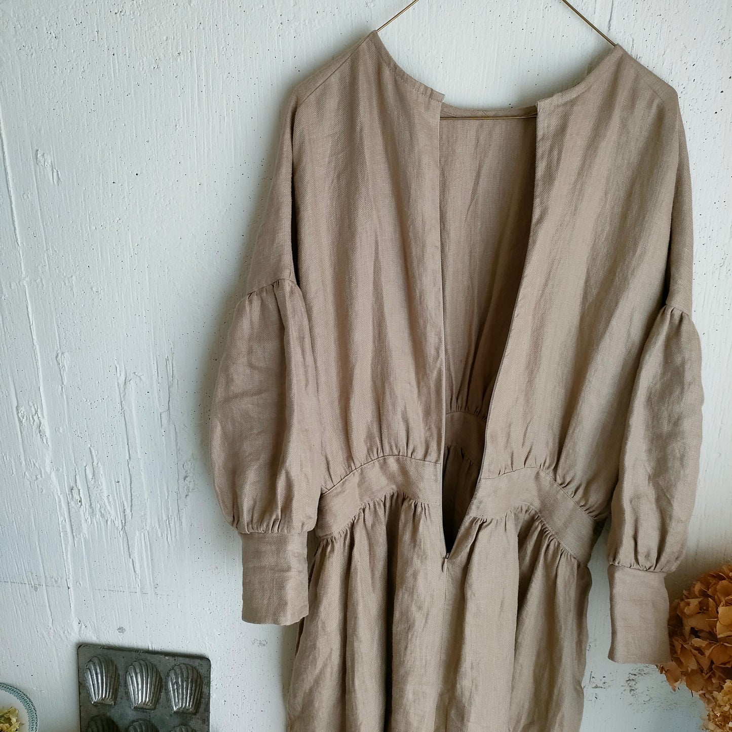 French Linen Ayaori Gather onepiece　アヤオリギャザーワンピース　フレンチリネンギャザーワンピース　リネンワンピース　ナチュラルワンピース　フレンチリネン　