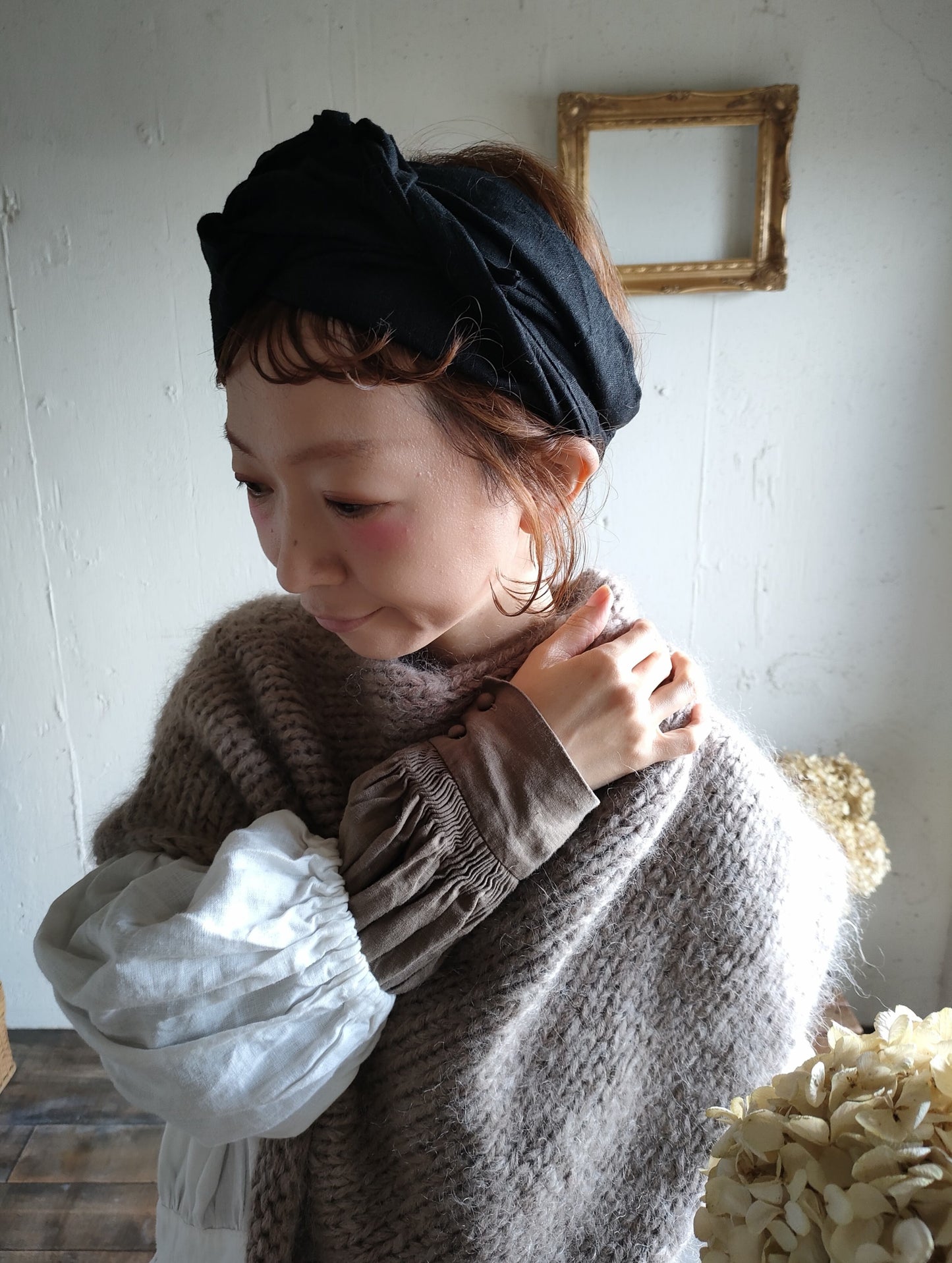 【Dark Black】Antique wash Linen cafe Tavern　アンティークウォッシュリネンターバン　リネンターバン　カフェターバン