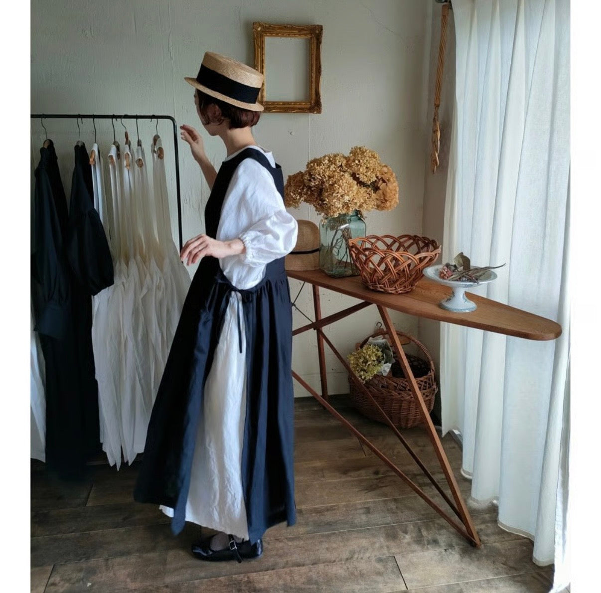Dark Black フレンチリネンエプロンワンピース　フレンチリネンワンピース　FrenchLinen Apron onepiece