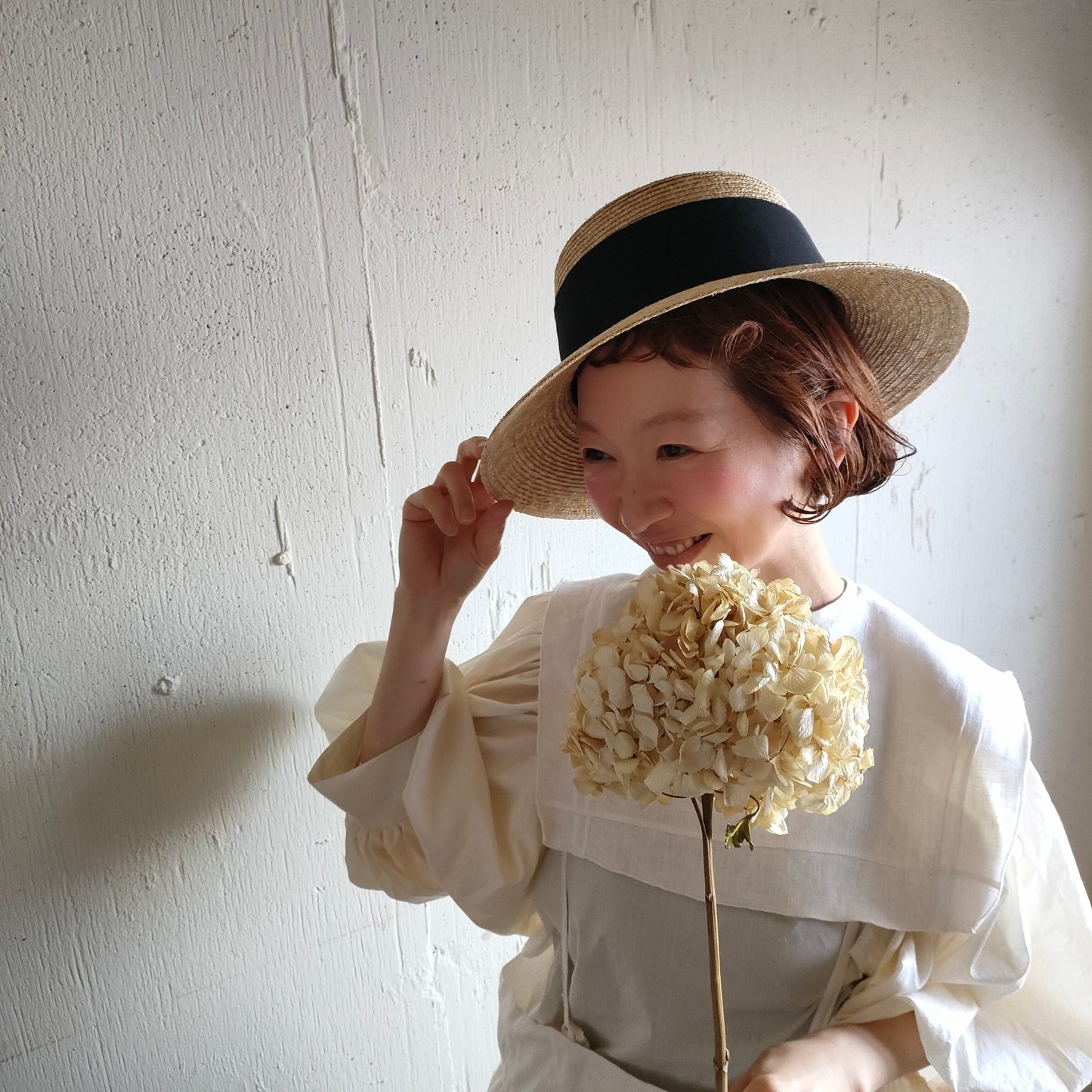 Natural Straw Hat　Black Ribbon  ナチュラル麦わら帽子　ストローハット