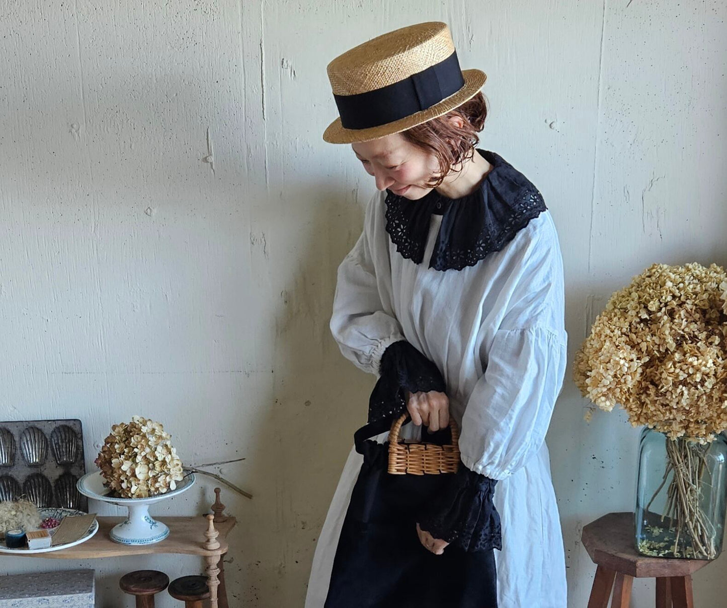 《Noir Black》Antique Lace Blouse  アンティークレースブラウス　gauze