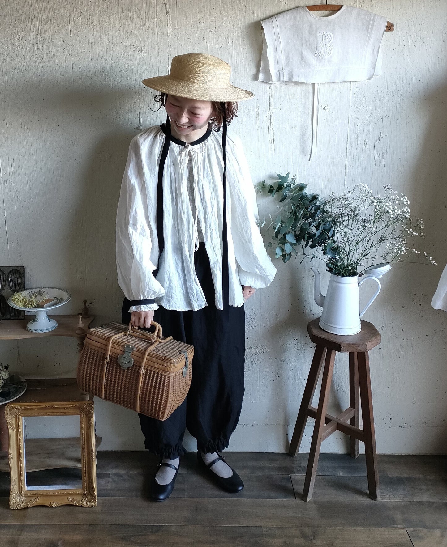 バイカラー 2way ギャザーアンティークブラウス　#gauze