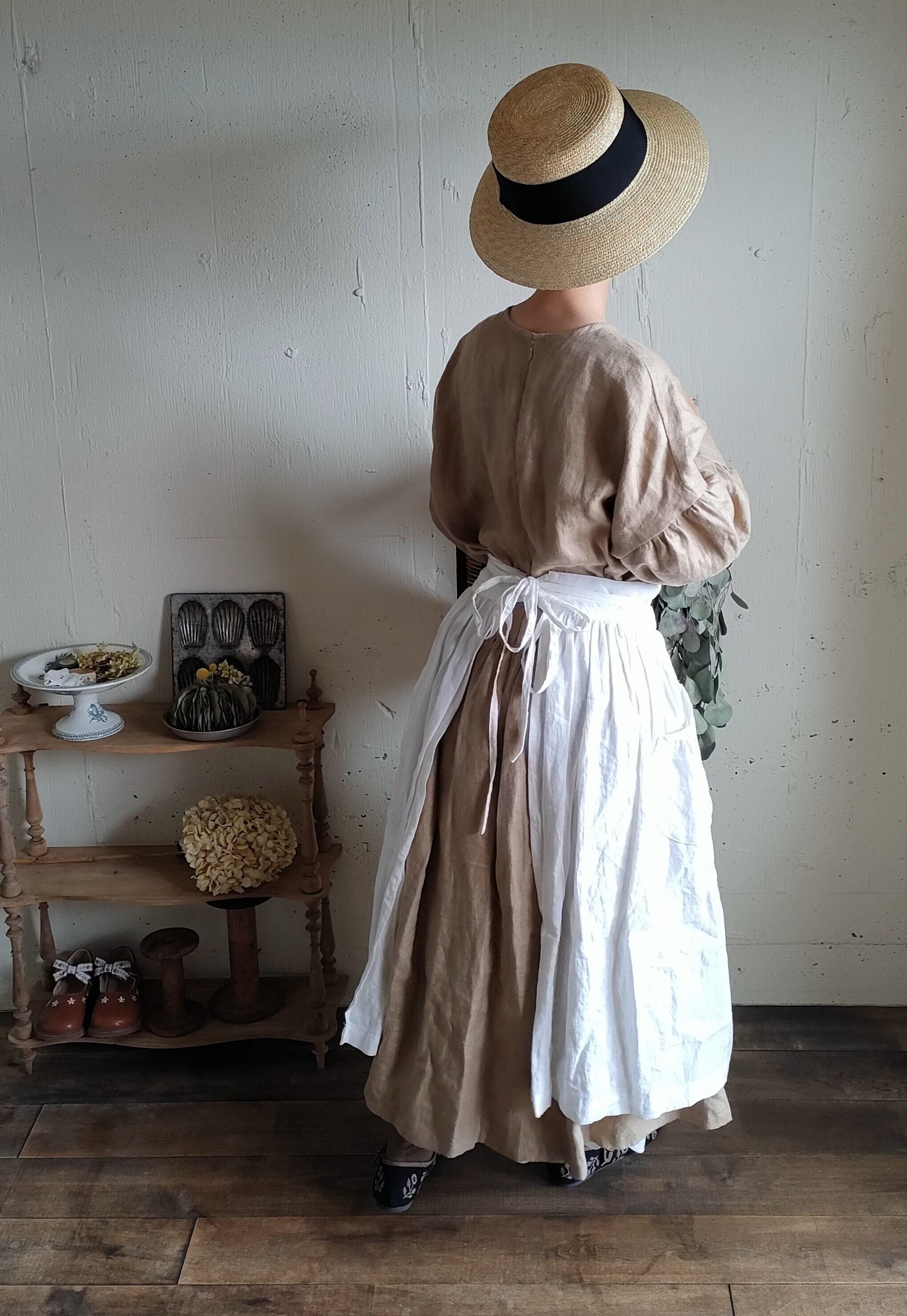 French Linen Ayaori Gather onepiece　アヤオリギャザーワンピース　フレンチリネンギャザーワンピース　リネンワンピース　ナチュラルワンピース　フレンチリネン　