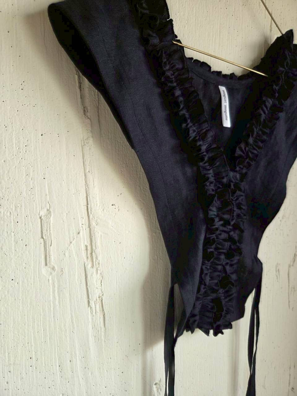 【送料半額】ハナビラフリルのつけ襟　black　hanabira frilled collar