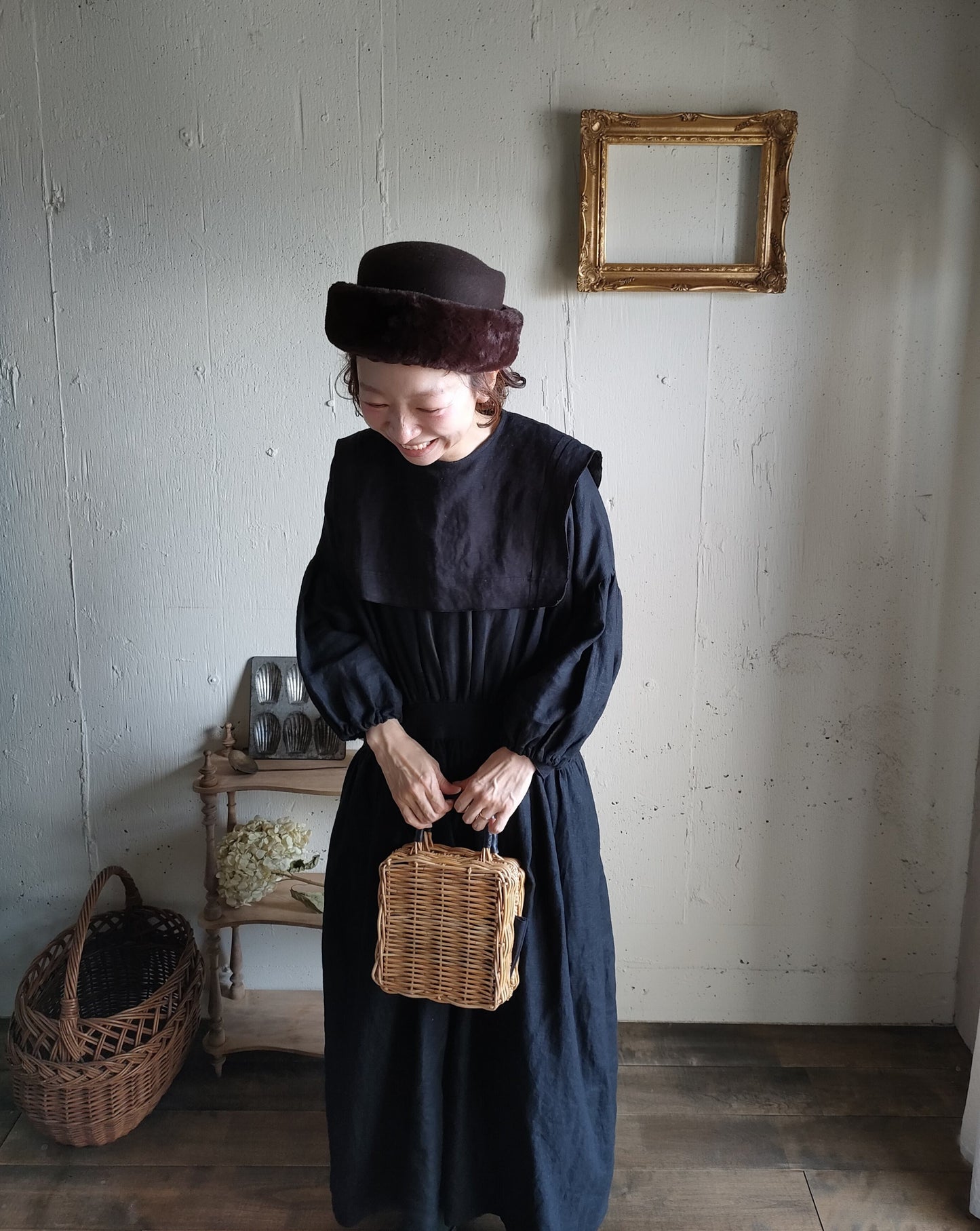 【Dark Black】Antique wash Linen collar 柔らかなアンティークウォッシュリネンのつけ襟　リネンつけ襟　アンティーク加工リネン生地　つけ衿