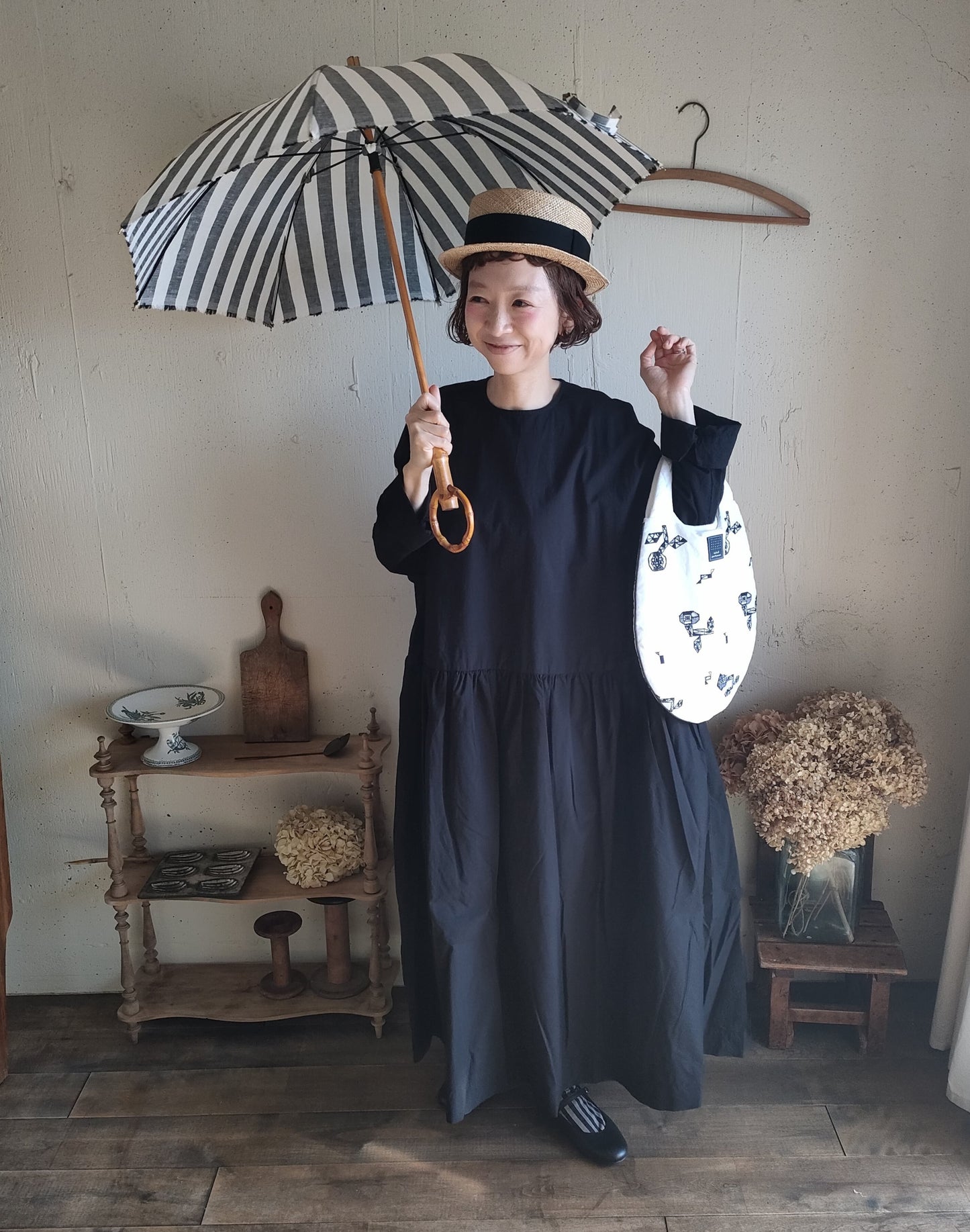 【Mat Black】modernist switching gather Onepiece  コットンワンピース　Aライン　ギャザーワンピース　ガーゼ gauze#