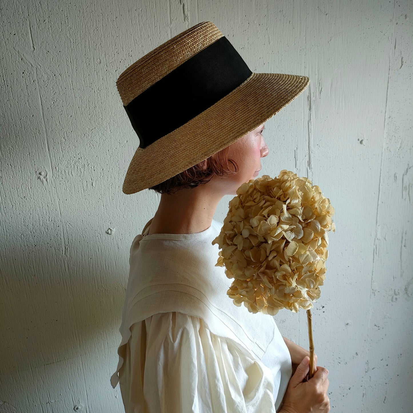 Natural Straw Hat　Black Ribbon  ナチュラル麦わら帽子　ストローハット