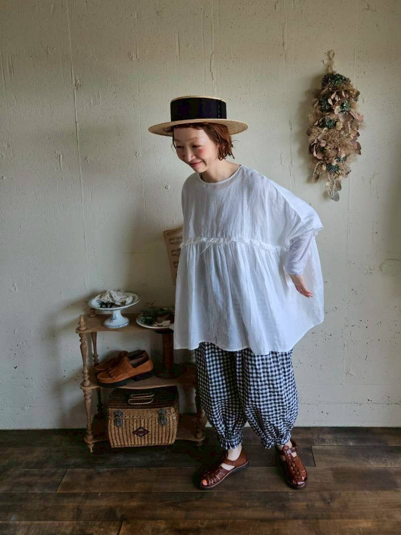 【送料半額】別注！Gauze×meguri.megutte ワイドギャザーブラウス　wide gather blouse