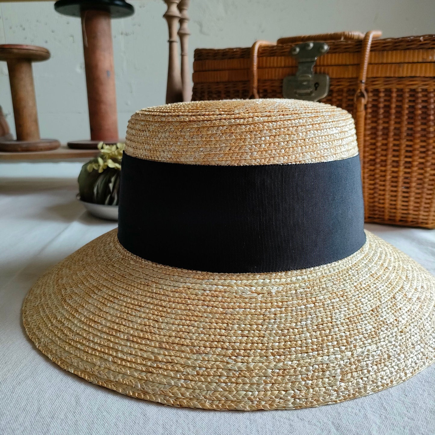 Natural Straw Hat　Black Ribbon  ナチュラル麦わら帽子　ストローハット