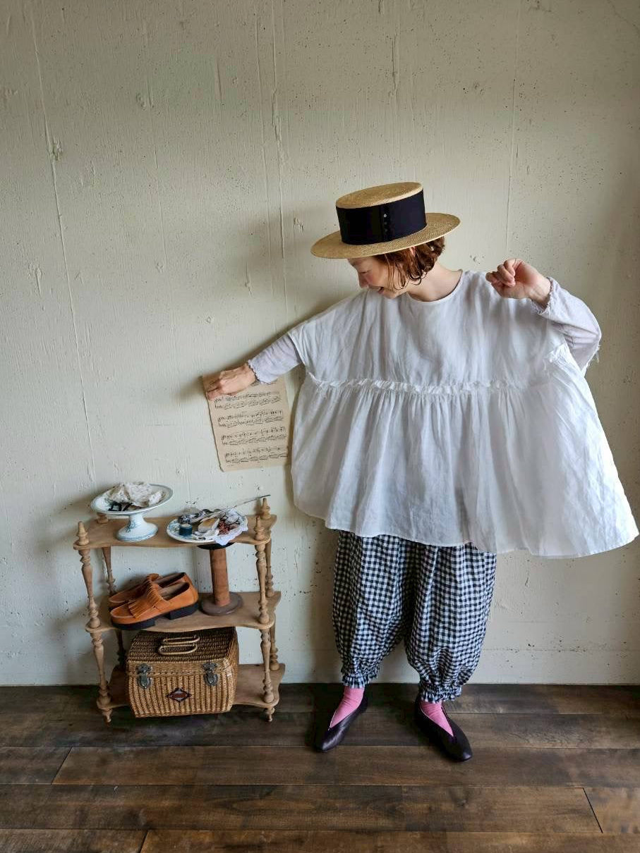 【送料半額】別注！Gauze×meguri.megutte ワイドギャザーブラウス　wide gather blouse