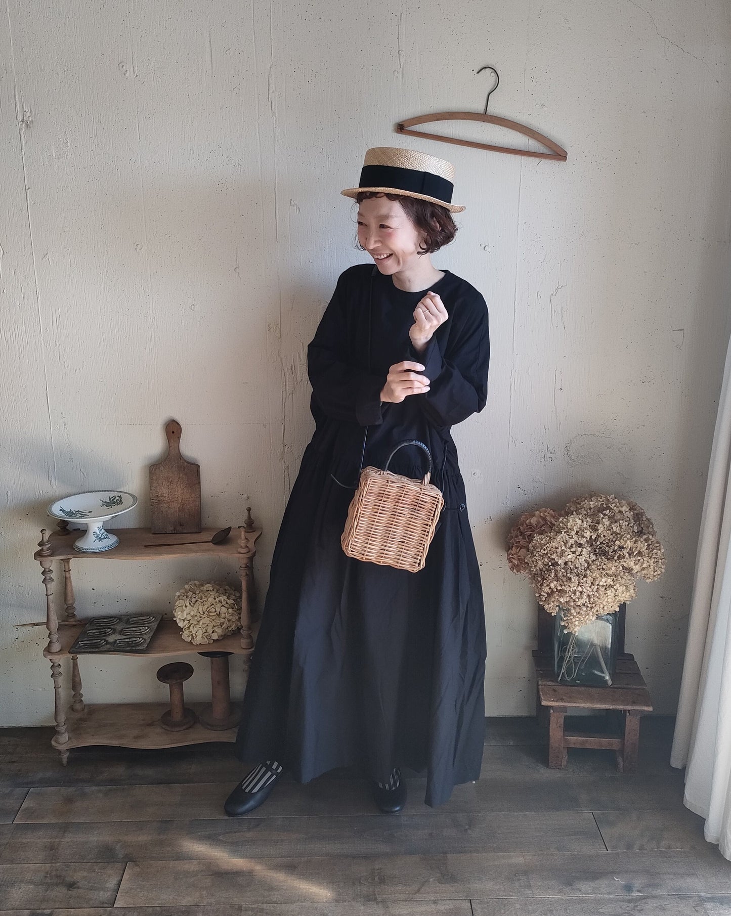 【Mat Black】modernist switching gather Onepiece  コットンワンピース　Aライン　ギャザーワンピース　ガーゼ gauze#