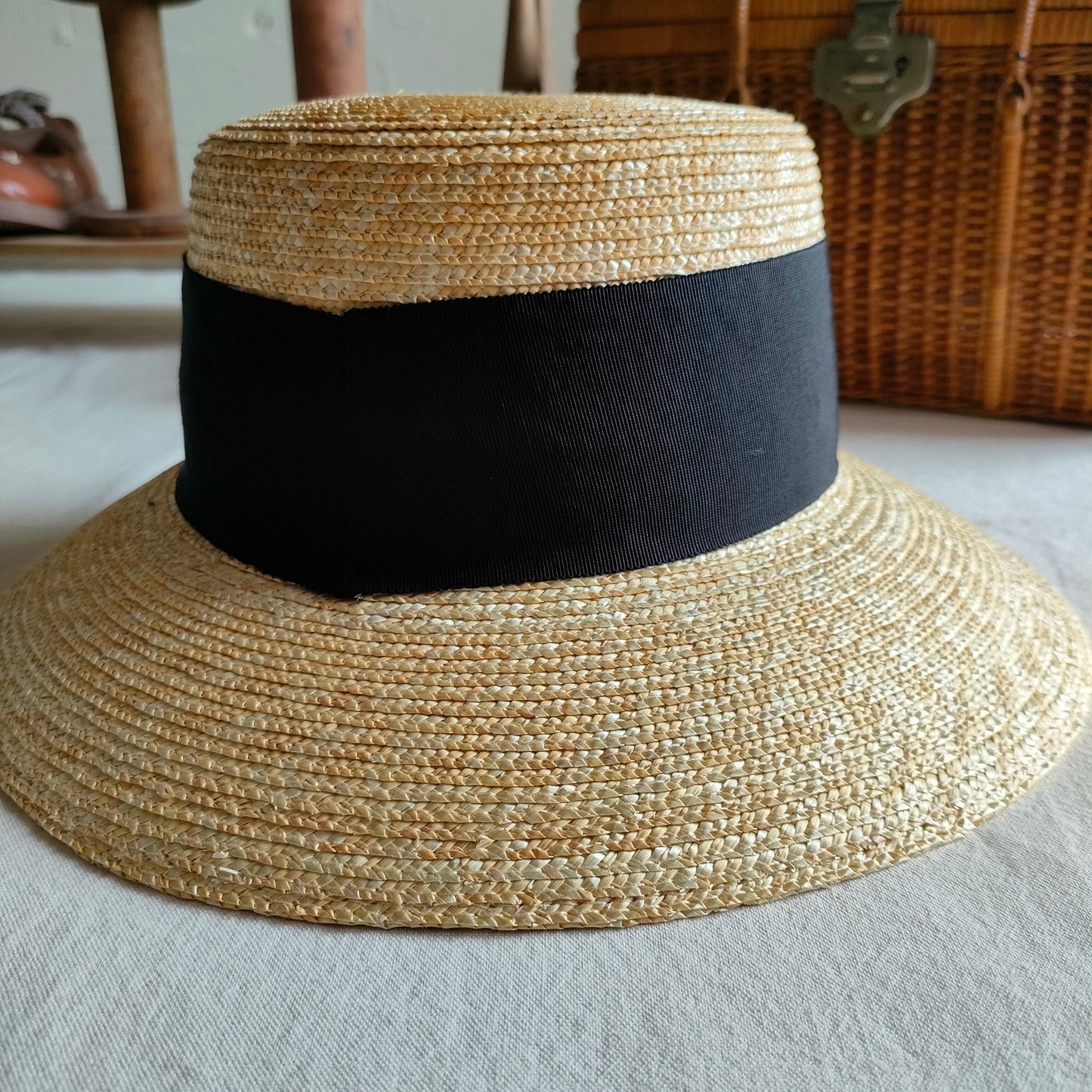 Natural Straw Hat　Black Ribbon  ナチュラル麦わら帽子　ストローハット