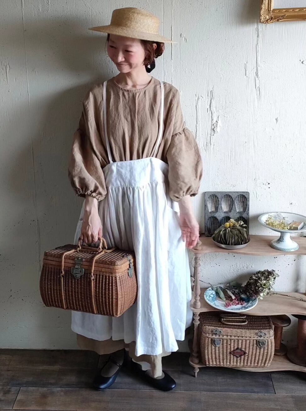 【kurumi brown】クルミブラウン　コレクトレイクリネンギャザーワンピース　 Linen gather　onepiece