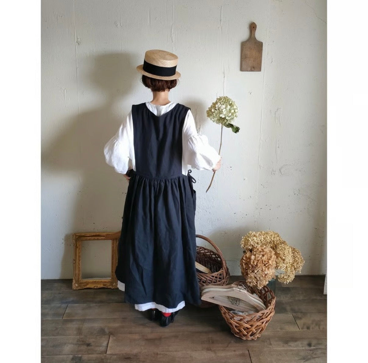Dark Black フレンチリネンエプロンワンピース　フレンチリネンワンピース　FrenchLinen Apron onepiece