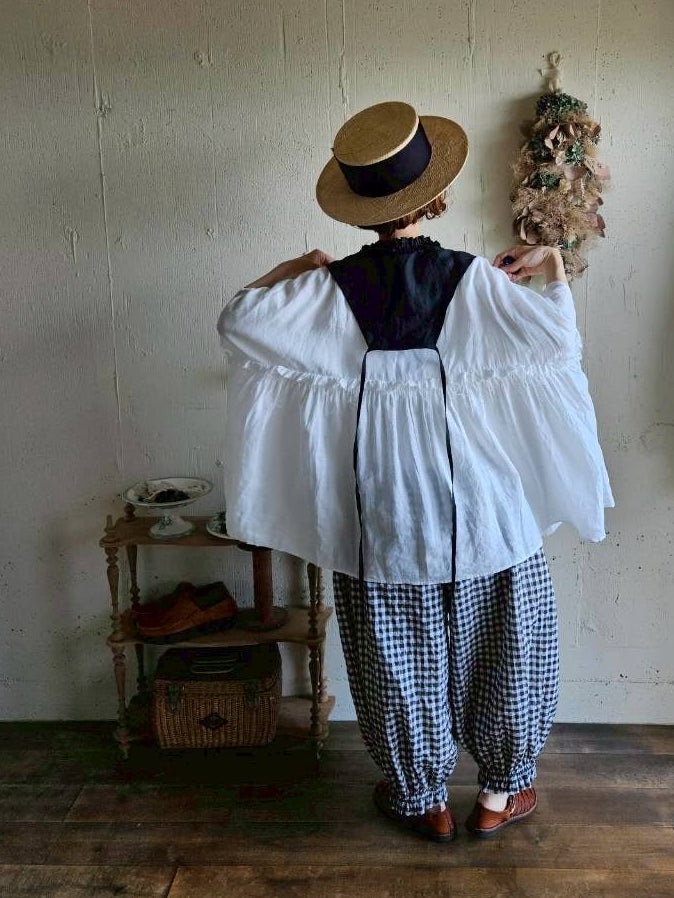【送料半額】別注！Gauze×meguri.megutte ワイドギャザーブラウス　wide gather blouse