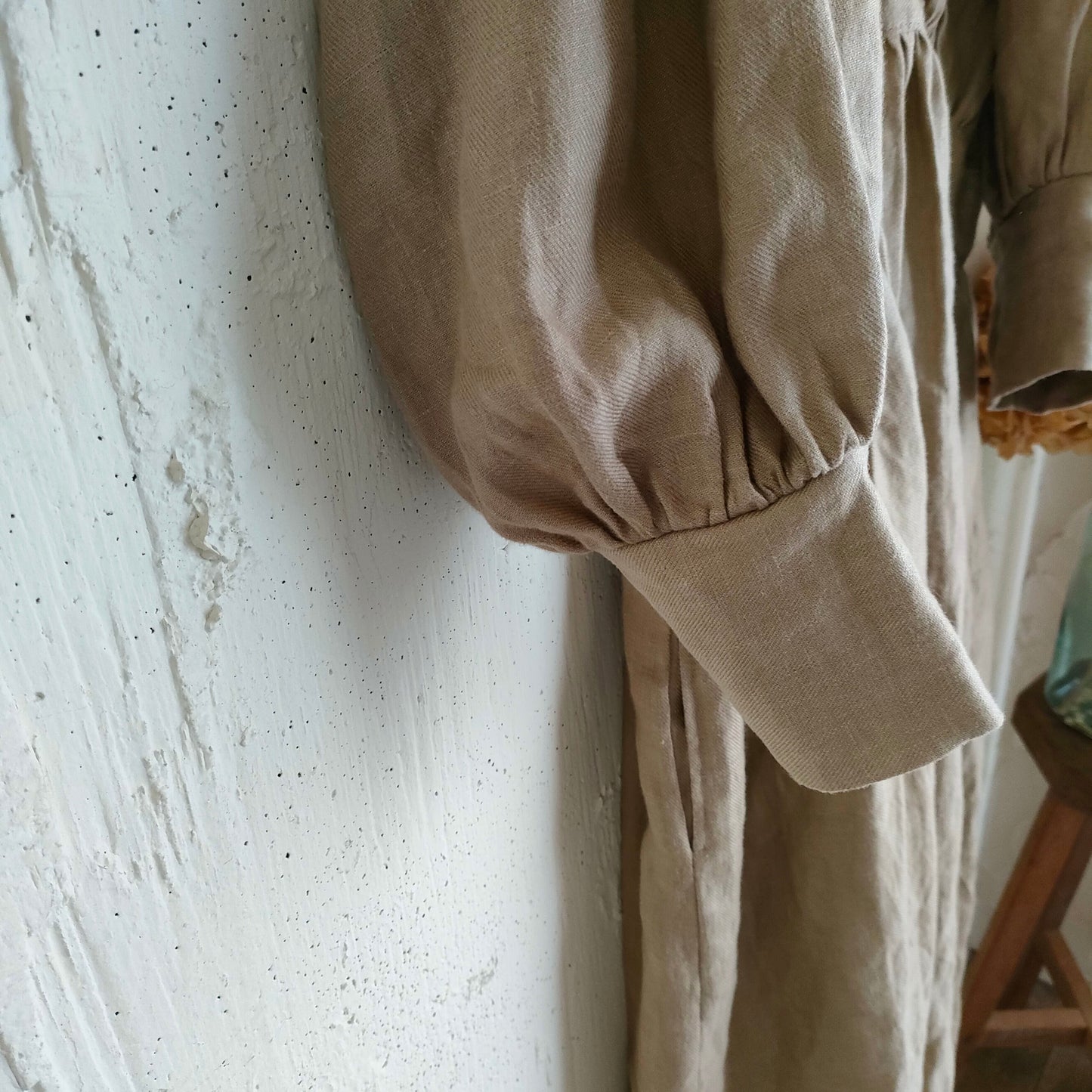 French Linen Ayaori Gather onepiece　アヤオリギャザーワンピース　フレンチリネンギャザーワンピース　リネンワンピース　ナチュラルワンピース　フレンチリネン　