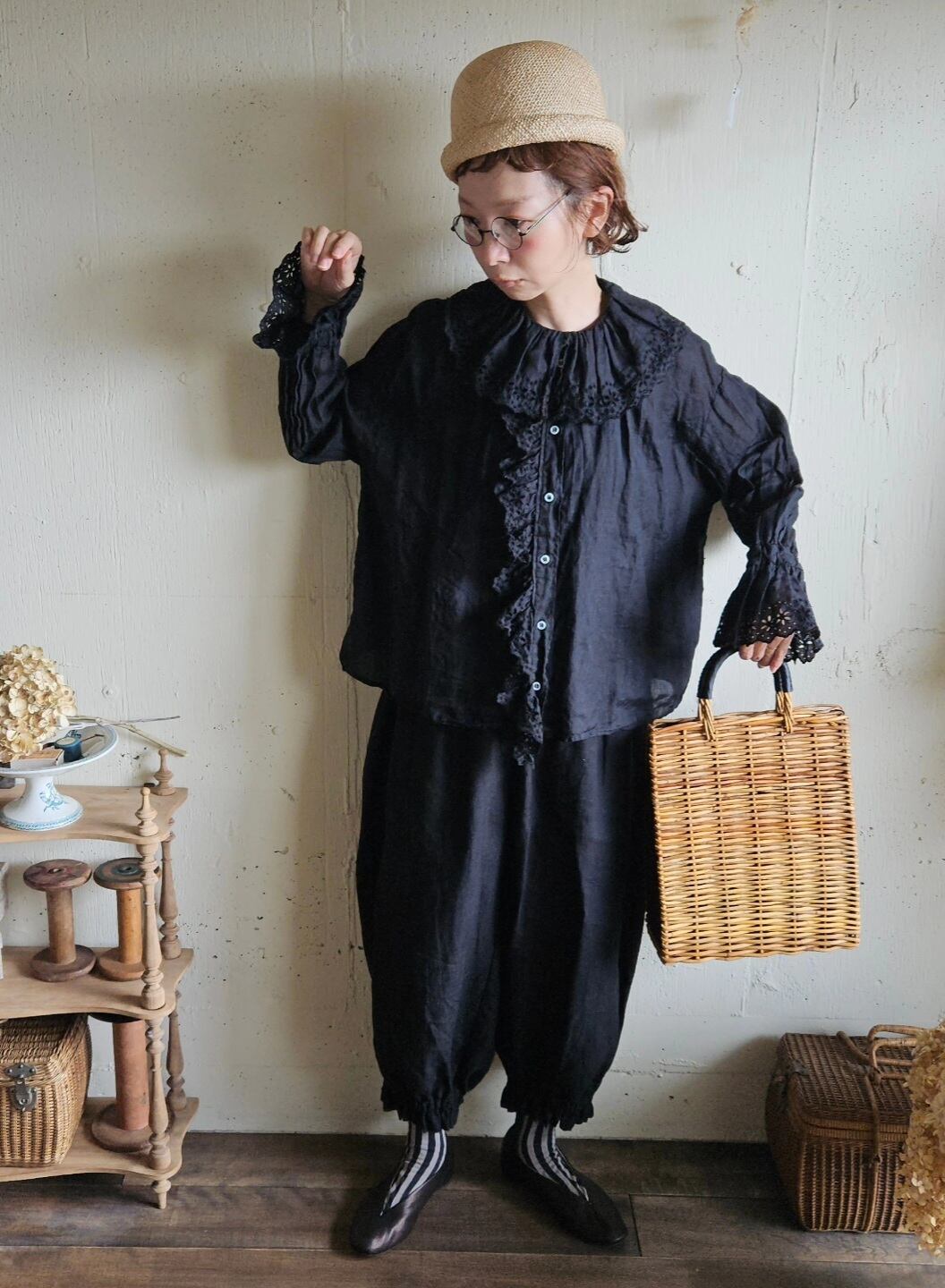 Noir Black　アンティークドールなドロワーズパンツ Antique doll Drawers pants