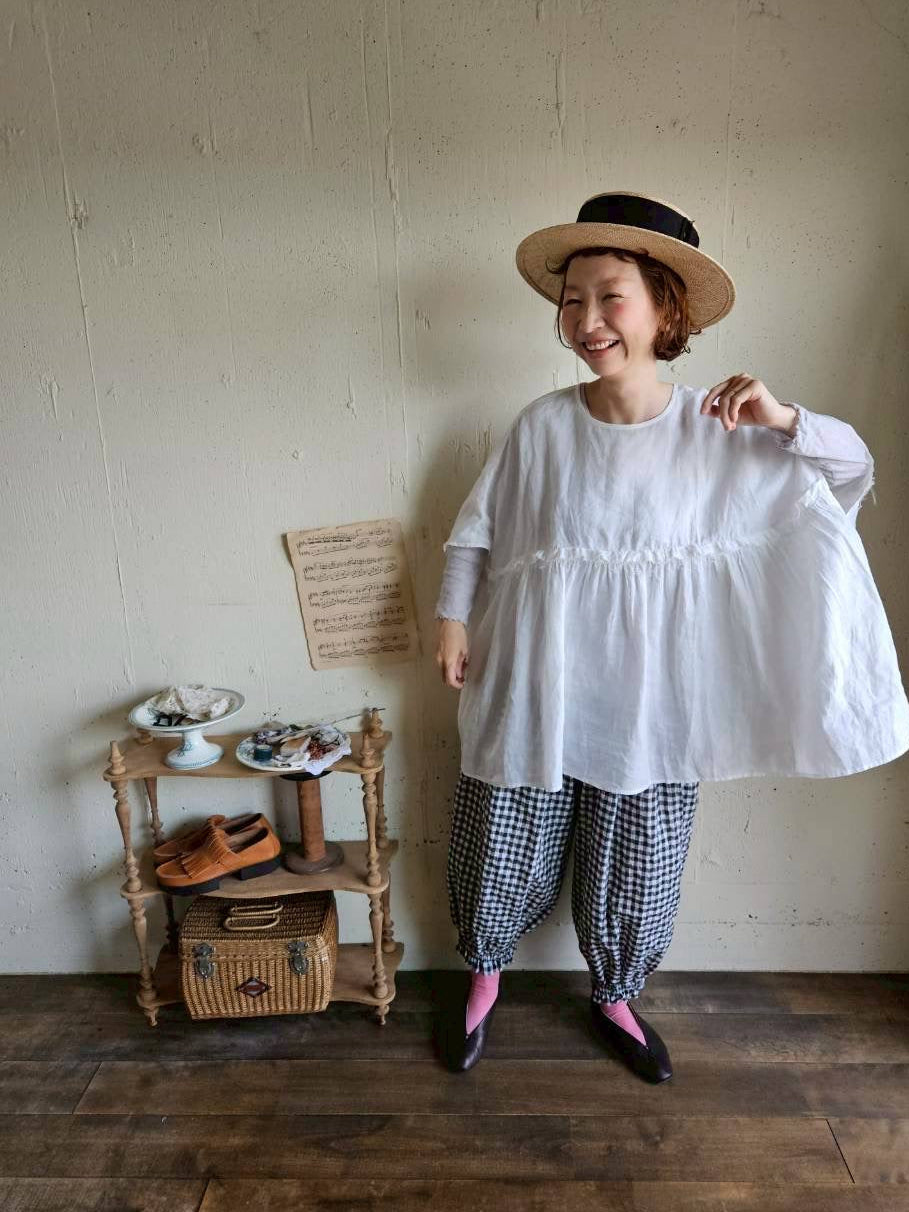 【送料半額】別注！Gauze×meguri.megutte ワイドギャザーブラウス　wide gather blouse