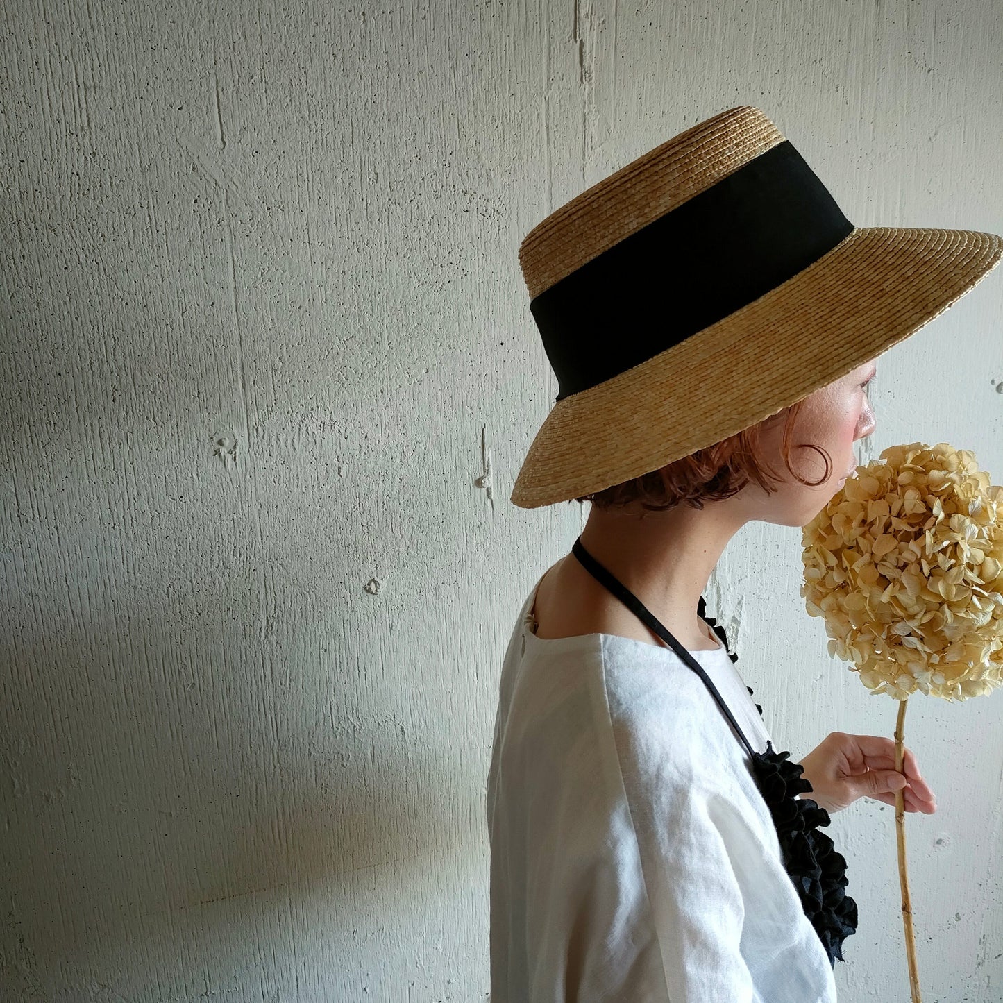 Natural Straw Hat　Black Ribbon  ナチュラル麦わら帽子　ストローハット