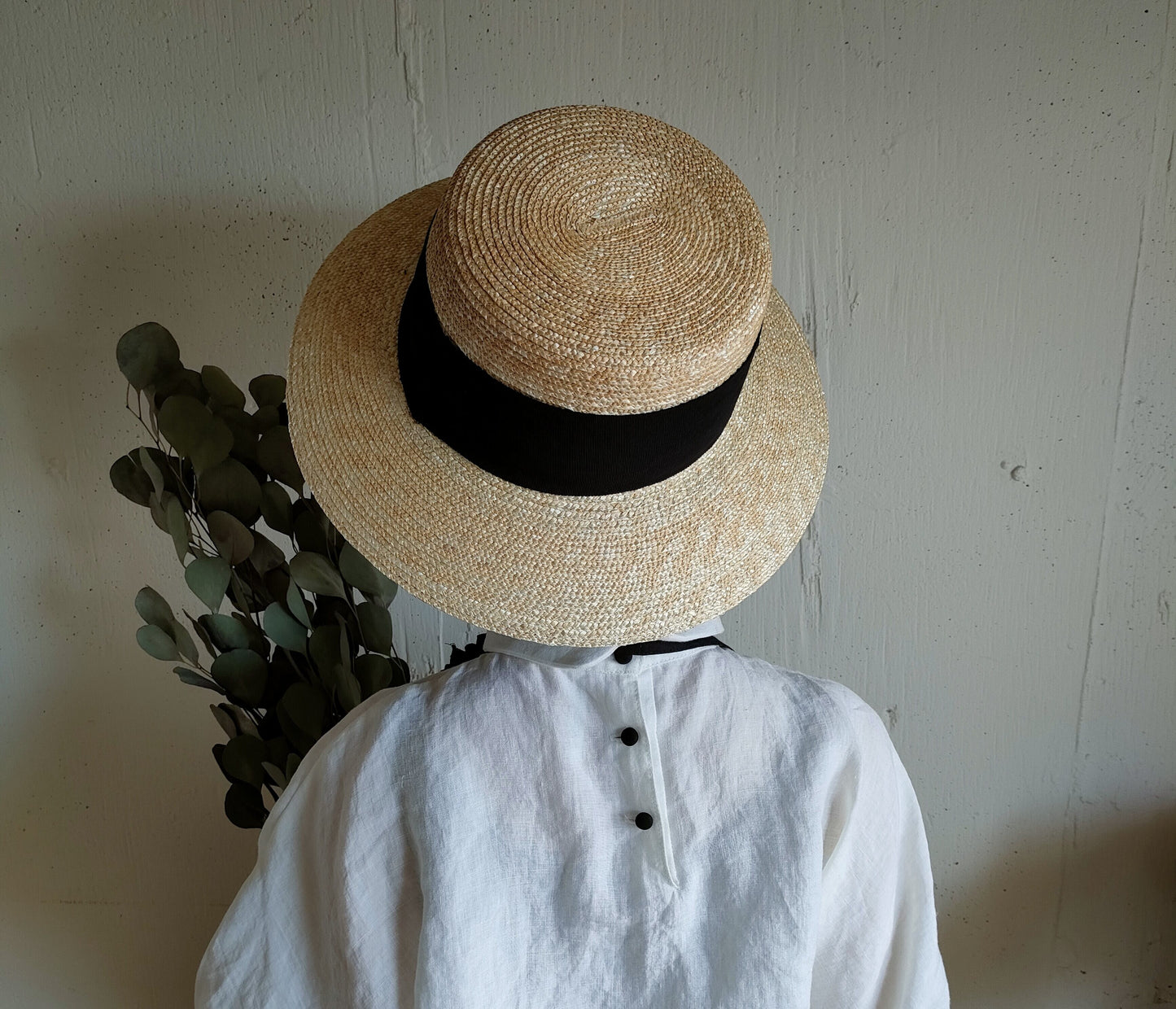 Natural Straw Hat　Black Ribbon  ナチュラル麦わら帽子　ストローハット