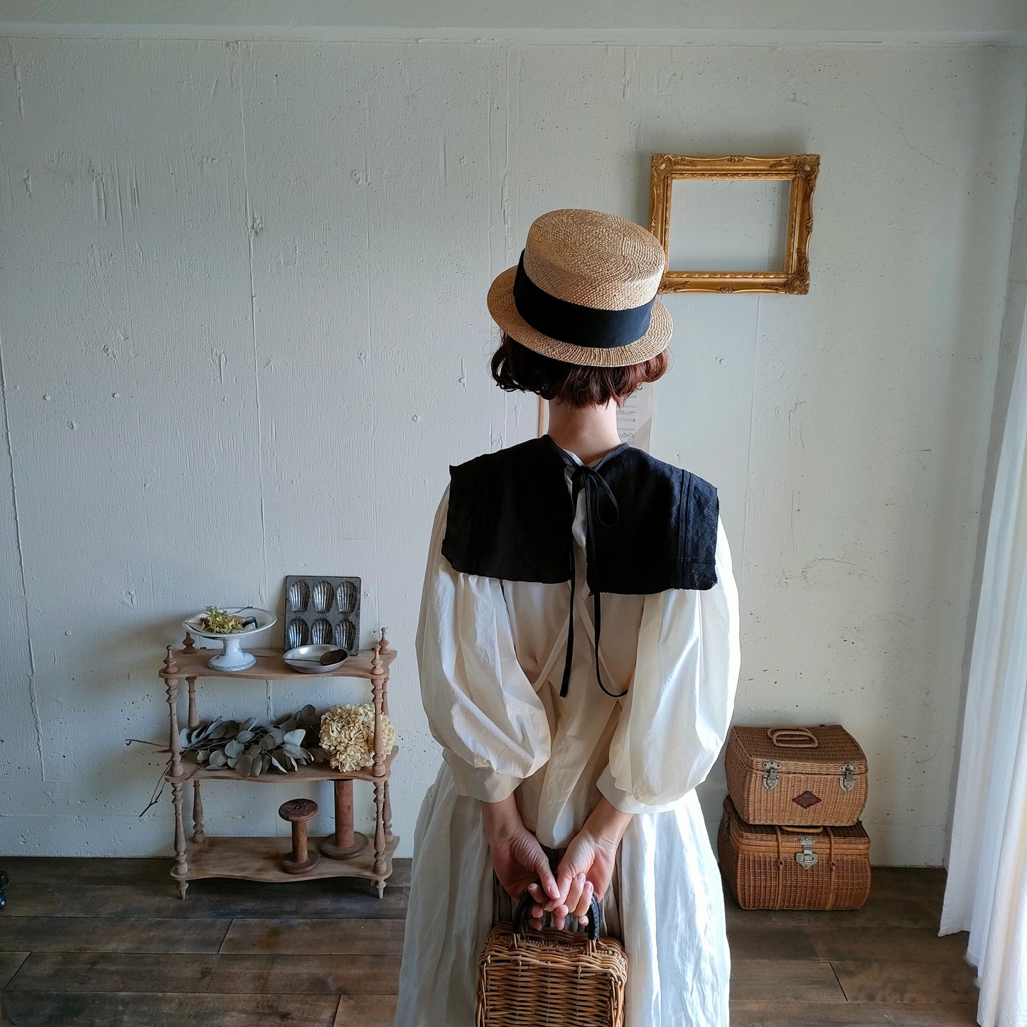 【Dark Black】Antique wash Linen collar 柔らかなアンティークウォッシュリネンのつけ襟　リネンつけ襟　アンティーク加工リネン生地　つけ衿