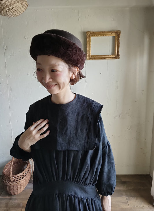 【Dark Black】Antique wash Linen collar 柔らかなアンティークウォッシュリネンのつけ襟　リネンつけ襟　アンティーク加工リネン生地　つけ衿