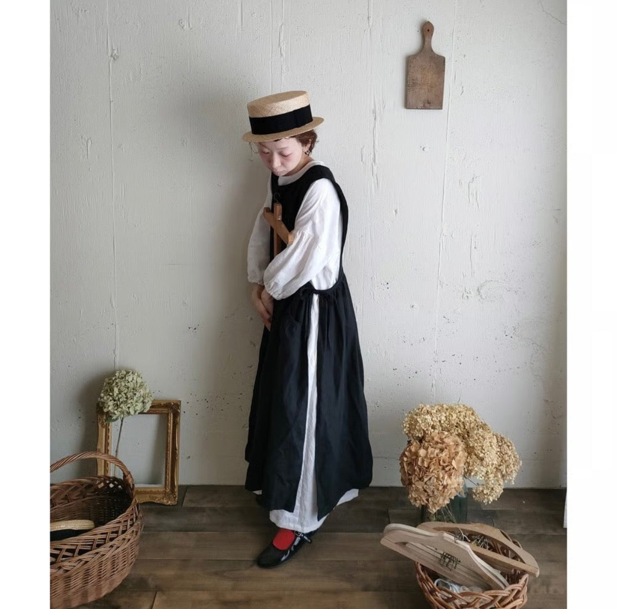 Dark Black フレンチリネンエプロンワンピース　フレンチリネンワンピース　FrenchLinen Apron onepiece