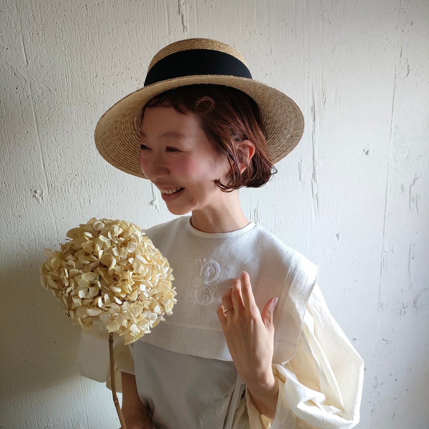 Natural Straw Hat　Black Ribbon  ナチュラル麦わら帽子　ストローハット