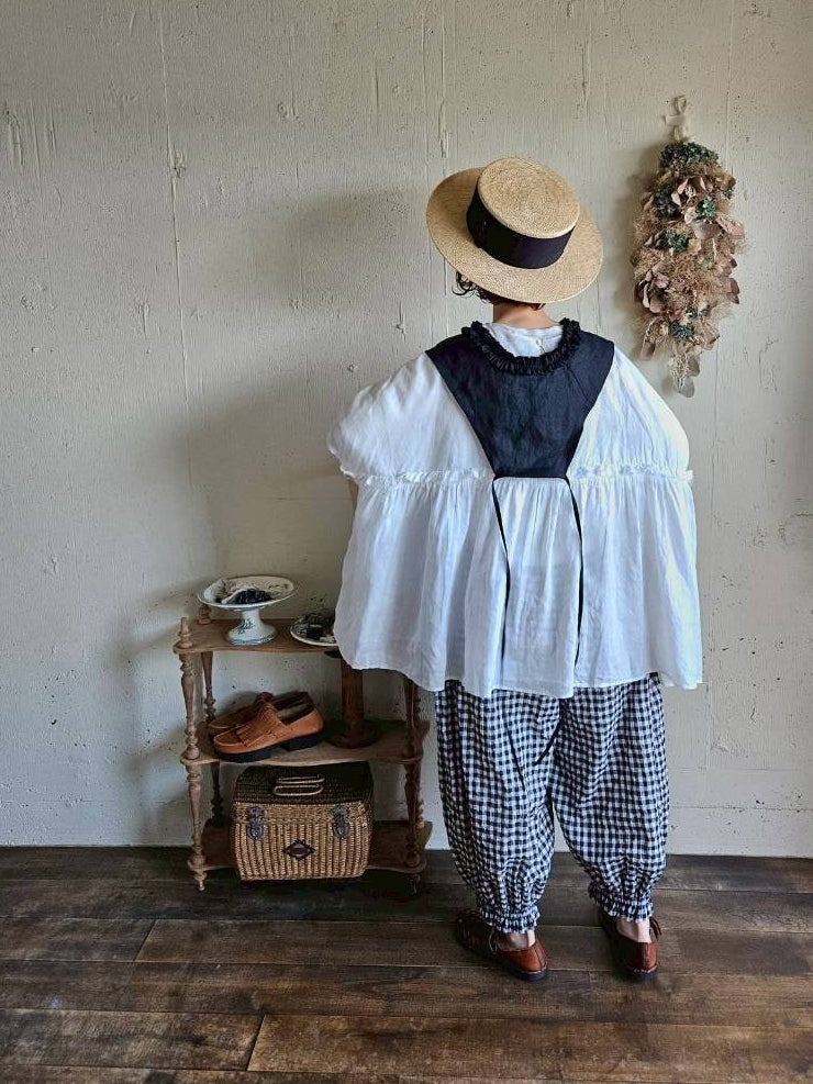 【送料半額】別注！Gauze×meguri.megutte ワイドギャザーブラウス　wide gather blouse