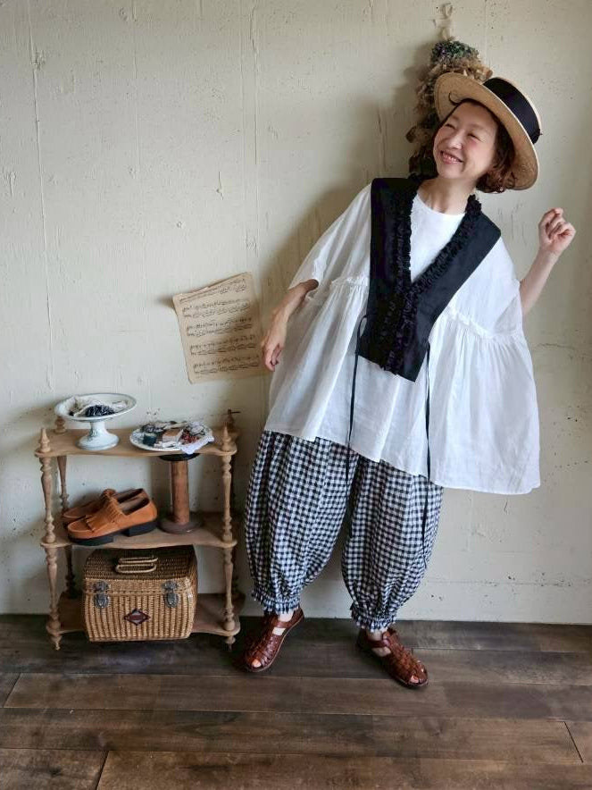 【送料半額】別注！Gauze×meguri.megutte ワイドギャザーブラウス　wide gather blouse