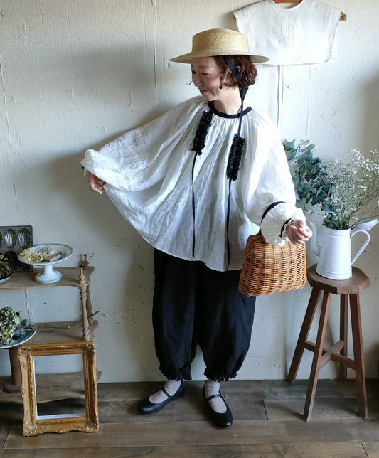 バイカラー 2way ギャザーアンティークブラウス　#gauze