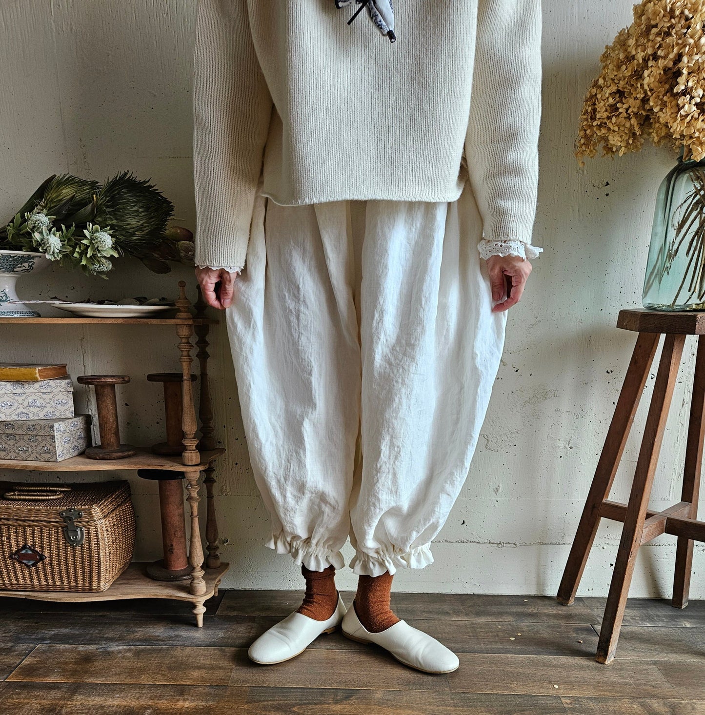 Ecru white　アンティークドールなドロワーズパンツ Antique doll Drawers pants　