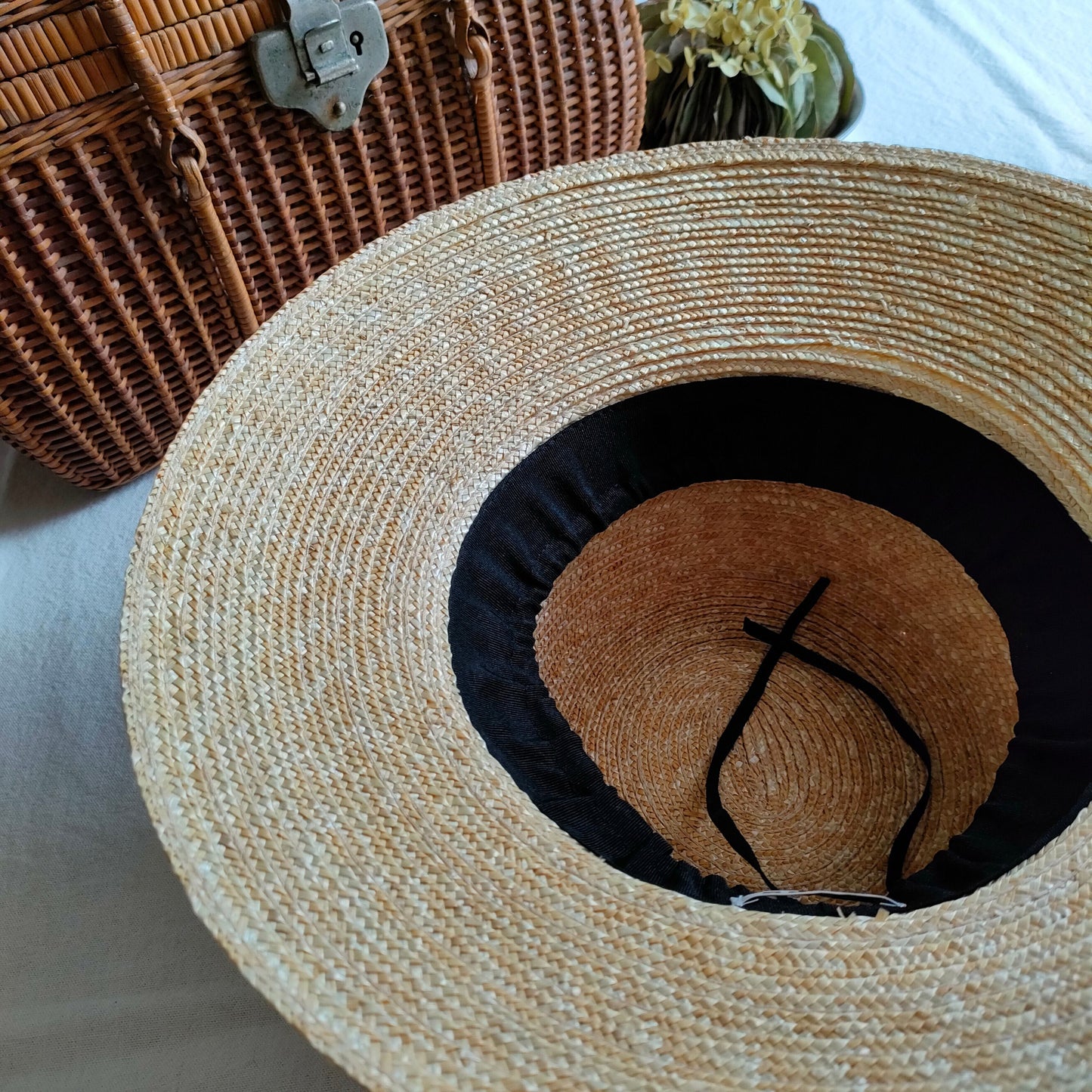 Natural Straw Hat　Black Ribbon  ナチュラル麦わら帽子　ストローハット