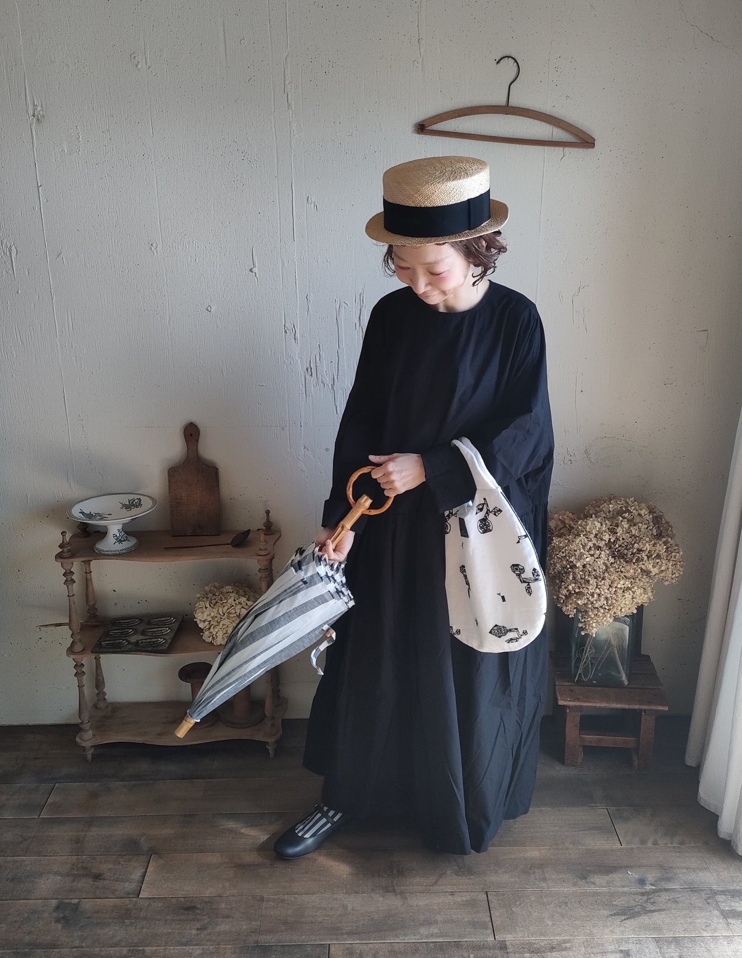 【Mat Black】modernist switching gather Onepiece  コットンワンピース　Aライン　ギャザーワンピース　ガーゼ gauze#